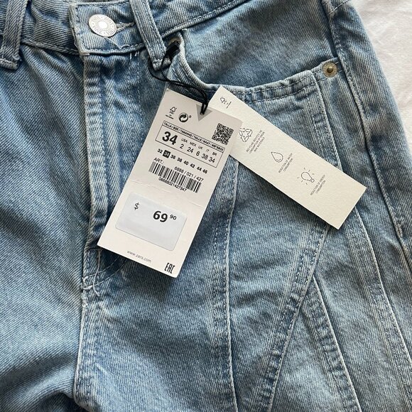 Zara High Rise Mom Straight Leg Jeans w/ Seam Detail – Size 2 – NWT - Picture 3 of 5